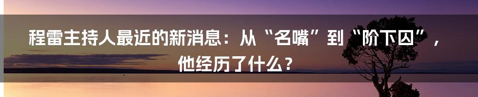 程雷主持人最近的新消息：从“名嘴”到“阶下囚”，他经历了什么？