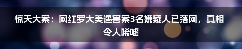 惊天大案：网红罗大美遇害案3名嫌疑人已落网，真相令人唏嘘