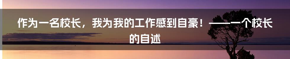 作为一名校长，我为我的工作感到自豪！——一个校长的自述