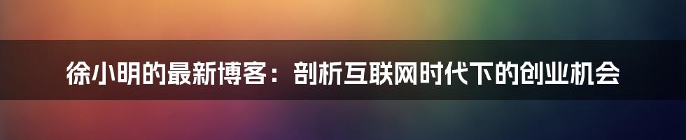 徐小明的最新博客：剖析互联网时代下的创业机会