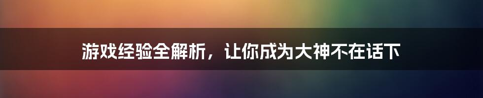 游戏经验全解析，让你成为大神不在话下