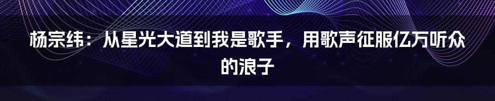 杨宗纬：从星光大道到我是歌手，用歌声征服亿万听众的浪子