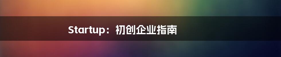 Startup：初创企业指南