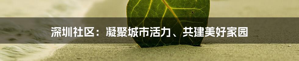 深圳社区：凝聚城市活力、共建美好家园