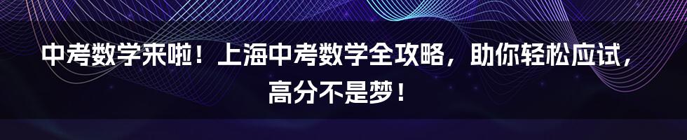 中考数学来啦！上海中考数学全攻略，助你轻松应试，高分不是梦！