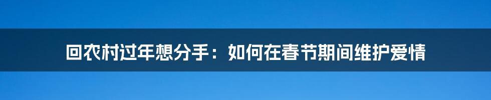 回农村过年想分手：如何在春节期间维护爱情