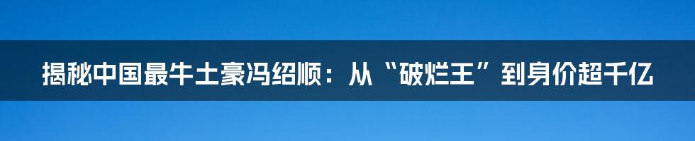 揭秘中国最牛土豪冯绍顺：从“破烂王”到身价超千亿