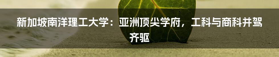 新加坡南洋理工大学：亚洲顶尖学府，工科与商科并驾齐驱