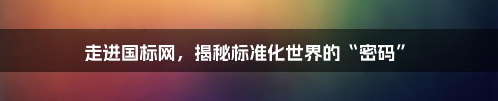 走进国标网，揭秘标准化世界的“密码”