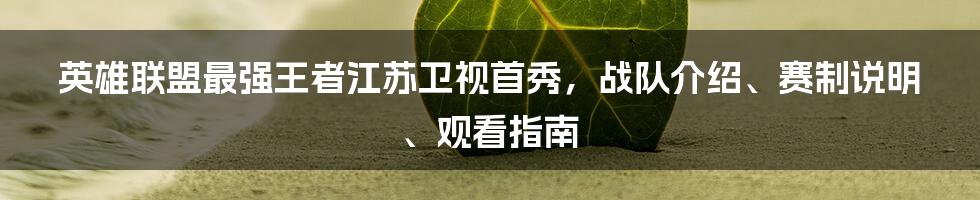 英雄联盟最强王者江苏卫视首秀，战队介绍、赛制说明、观看指南