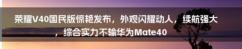 荣耀V40国民版惊艳发布，外观闪耀动人，续航强大，综合实力不输华为Mate40