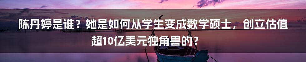 陈丹婷是谁？她是如何从学生变成数学硕士，创立估值超10亿美元独角兽的？