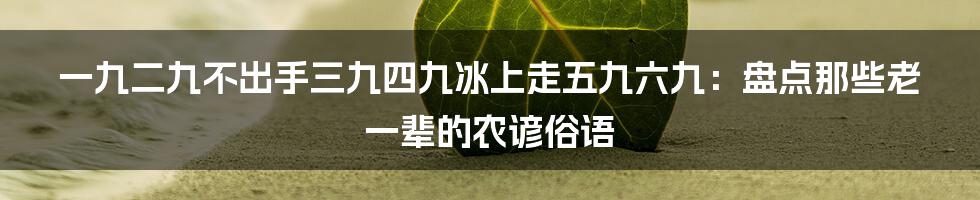 一九二九不出手三九四九冰上走五九六九：盘点那些老一辈的农谚俗语