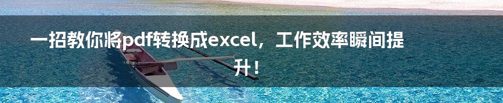 一招教你将pdf转换成excel，工作效率瞬间提升！