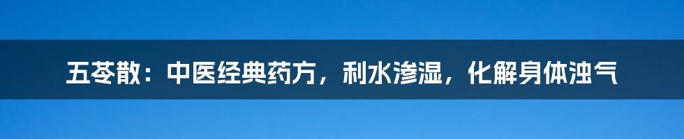 五苓散：中医经典药方，利水渗湿，化解身体浊气