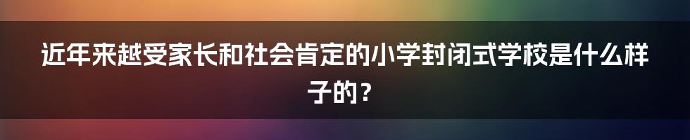 近年来越受家长和社会肯定的小学封闭式学校是什么样子的？