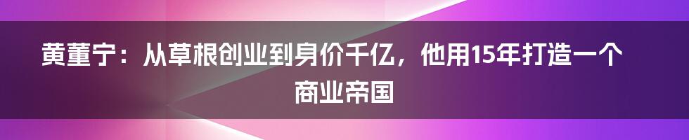 黄董宁：从草根创业到身价千亿，他用15年打造一个商业帝国