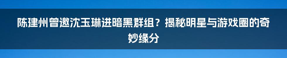 陈建州曾邀沈玉琳进暗黑群组？揭秘明星与游戏圈的奇妙缘分