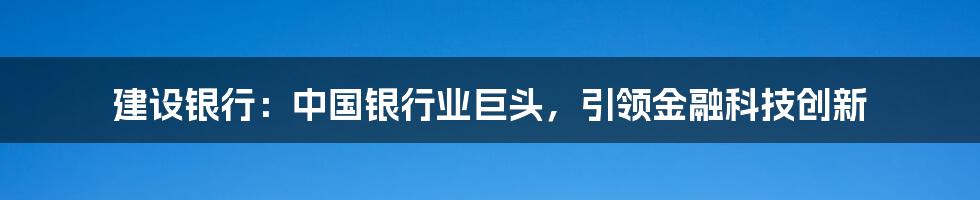 建设银行：中国银行业巨头，引领金融科技创新