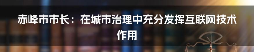 赤峰市市长：在城市治理中充分发挥互联网技术作用