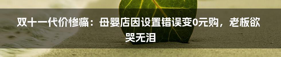 双十一代价惨痛：母婴店因设置错误变0元购，老板欲哭无泪