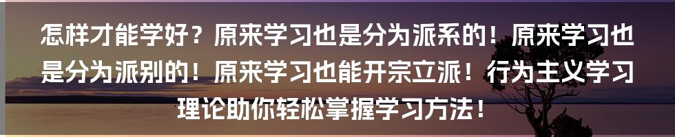 怎样才能学好？原来学习也是分为派系的！原来学习也是分为派别的！原来学习也能开宗立派！行为主义学习理论助你轻松掌握学习方法！