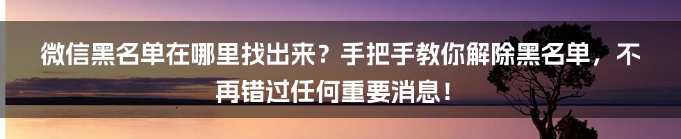 微信黑名单在哪里找出来？手把手教你解除黑名单，不再错过任何重要消息！