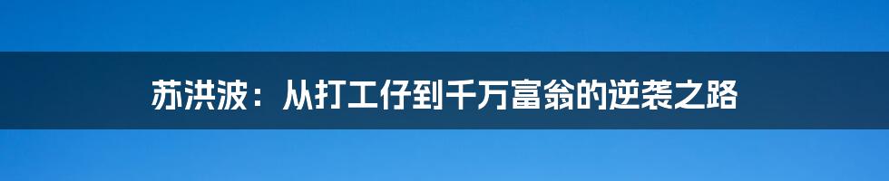 苏洪波：从打工仔到千万富翁的逆袭之路