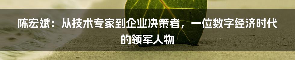 陈宏斌：从技术专家到企业决策者，一位数字经济时代的领军人物