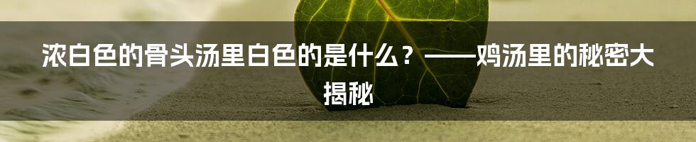 浓白色的骨头汤里白色的是什么？——鸡汤里的秘密大揭秘