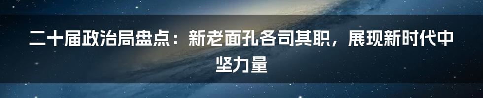 二十届政治局盘点：新老面孔各司其职，展现新时代中坚力量