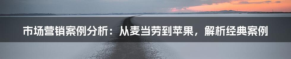 市场营销案例分析：从麦当劳到苹果，解析经典案例