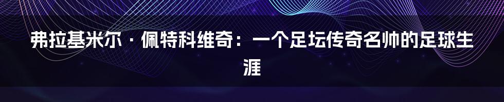 弗拉基米尔·佩特科维奇：一个足坛传奇名帅的足球生涯