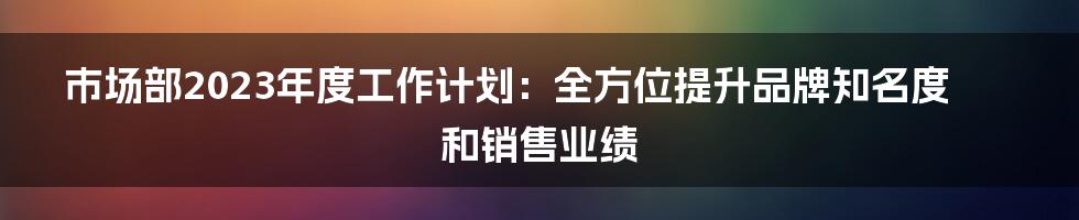 市场部2023年度工作计划：全方位提升品牌知名度和销售业绩