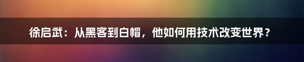 徐启武：从黑客到白帽，他如何用技术改变世界？