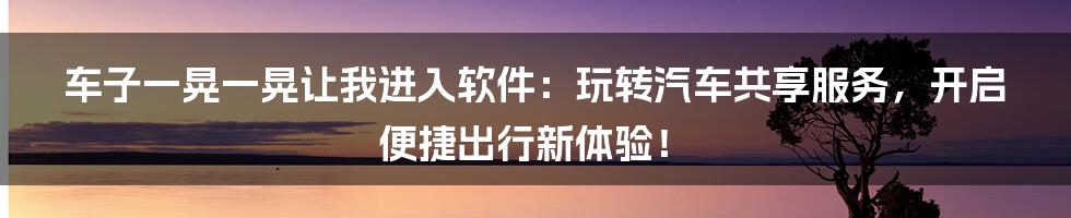 车子一晃一晃让我进入软件：玩转汽车共享服务，开启便捷出行新体验！