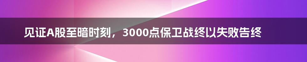 见证A股至暗时刻，3000点保卫战终以失败告终