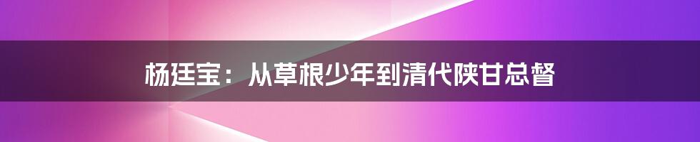 杨廷宝：从草根少年到清代陕甘总督