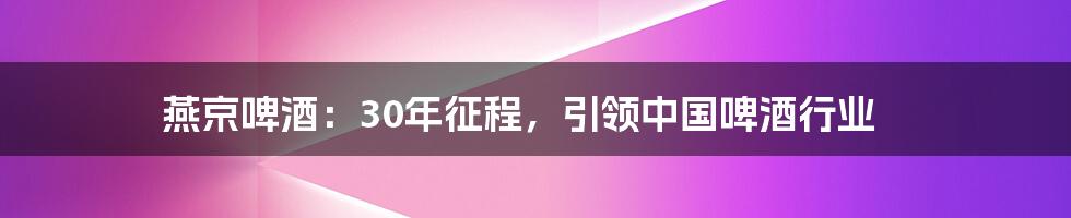 燕京啤酒：30年征程，引领中国啤酒行业