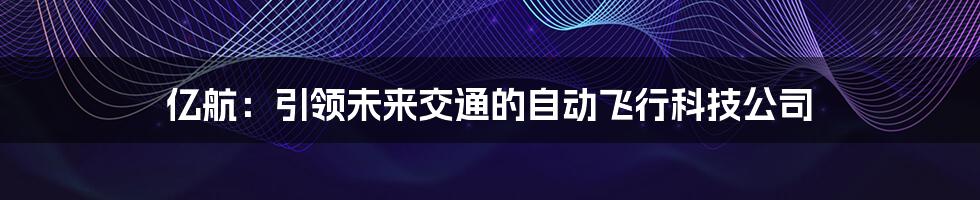 亿航：引领未来交通的自动飞行科技公司