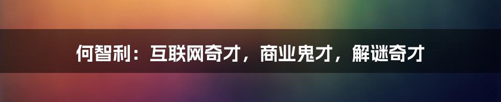 何智利：互联网奇才，商业鬼才，解谜奇才