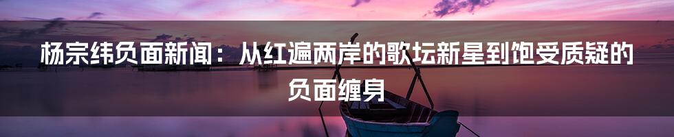 杨宗纬负面新闻：从红遍两岸的歌坛新星到饱受质疑的负面缠身