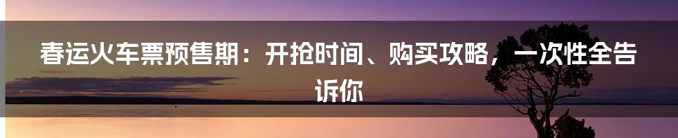 春运火车票预售期：开抢时间、购买攻略，一次性全告诉你