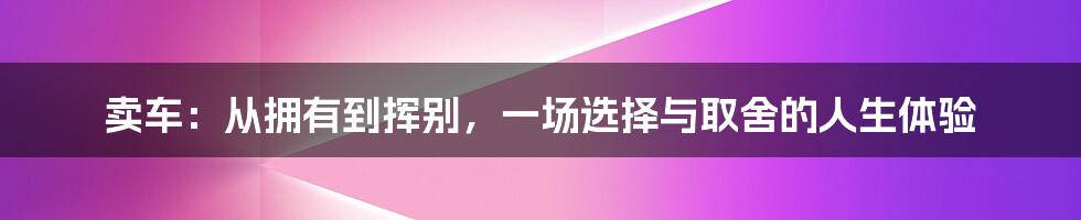 卖车：从拥有到挥别，一场选择与取舍的人生体验