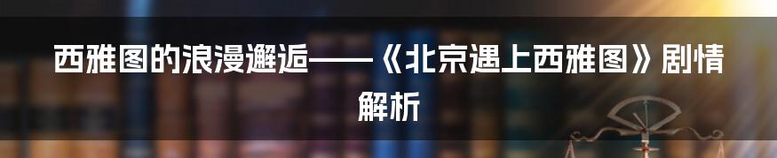 西雅图的浪漫邂逅——《北京遇上西雅图》剧情解析