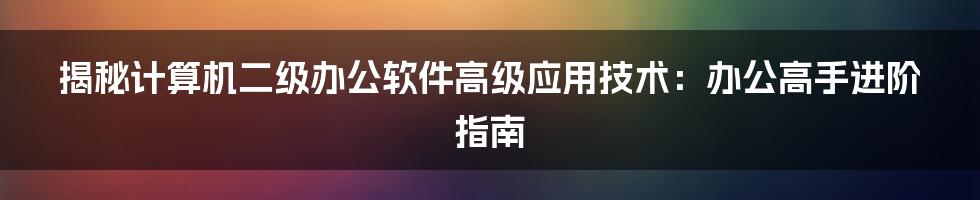 揭秘计算机二级办公软件高级应用技术：办公高手进阶指南