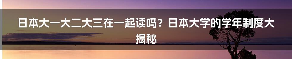 日本大一大二大三在一起读吗？日本大学的学年制度大揭秘