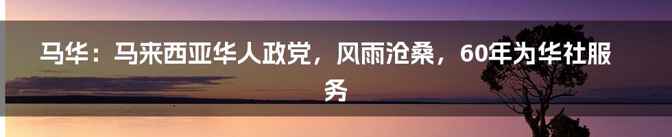 马华：马来西亚华人政党，风雨沧桑，60年为华社服务