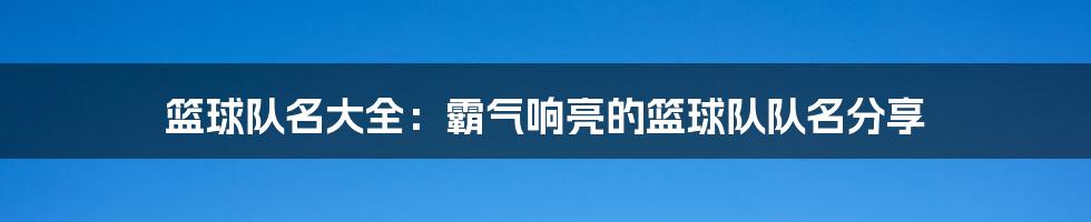 篮球队名大全：霸气响亮的篮球队队名分享