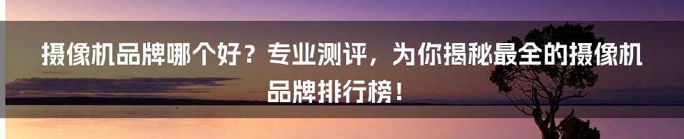 摄像机品牌哪个好？专业测评，为你揭秘最全的摄像机品牌排行榜！